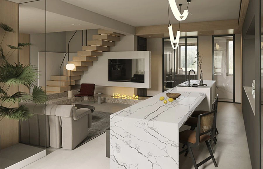 product-900-581 Calacatta Black Vein Quartz Kitchen Countertop